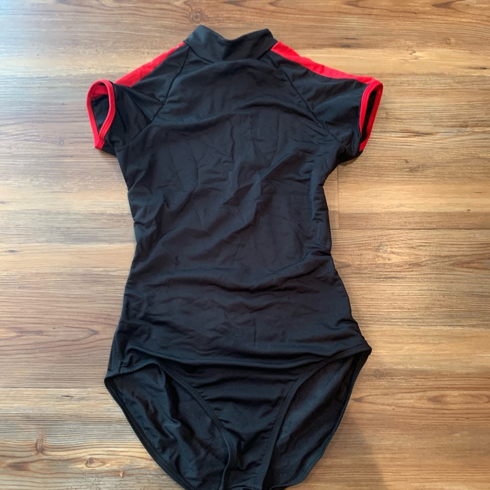 Mock Neck Leotard with Red Trim
